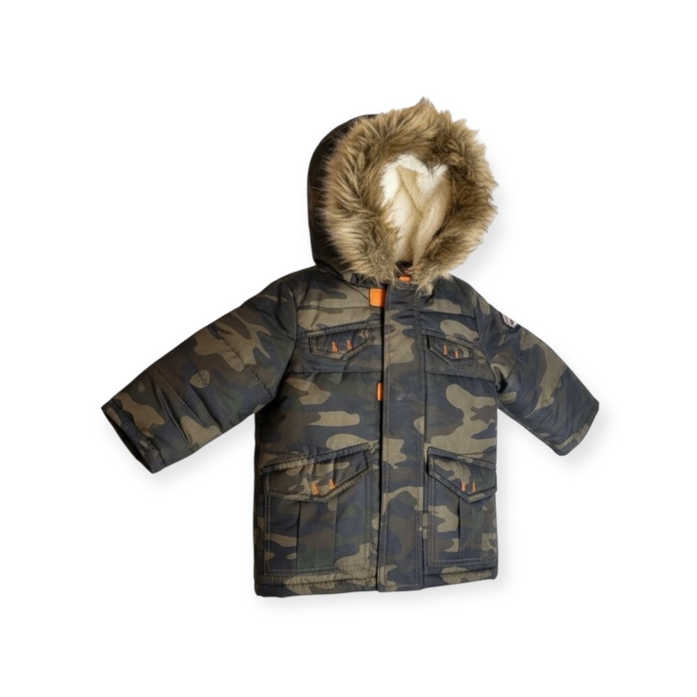new Rothschild 𖠌 Camo Print Puffer Hoodie Parka Jacket 𖠌 Faux Fur Trim 𖠌 Army